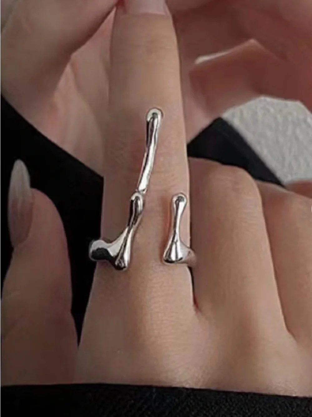 Silver irregular ring, abstract squiggly liquid ring
